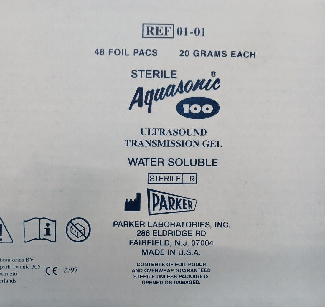 48/Box Aquasonic Parker Ultrasound Gel Yellow 20 Gram Packet Sterile REF 01-01
