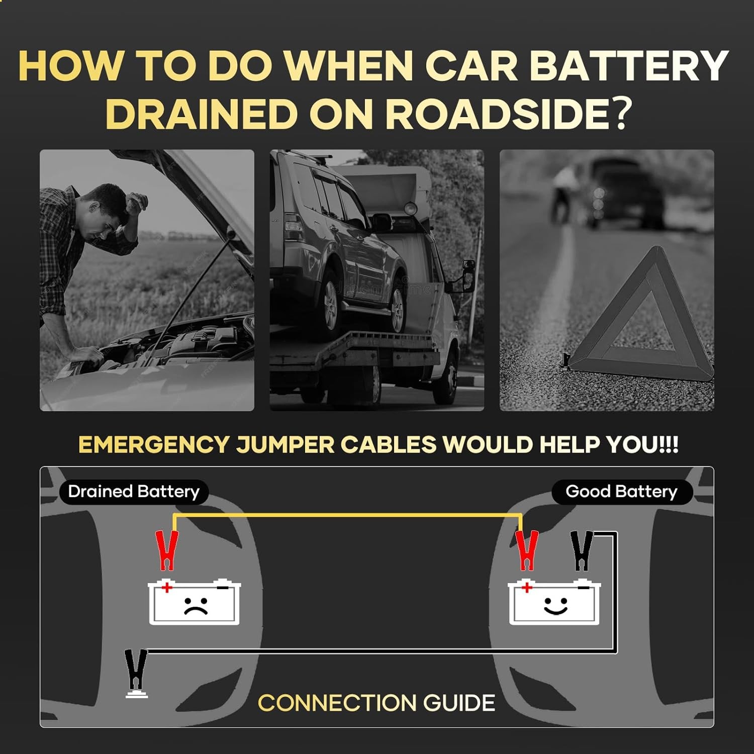 6 Gauge 16FT Jumper Cables Heavy Duty Tangle-Free with Strong Clamps