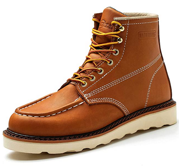 Work Boot Men's 6" Soft Toe Wedge Boots for Construction Lightweight leather