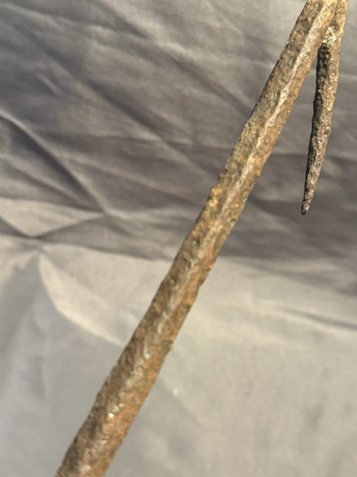 Early Antique Primitive Nautical Hand Held Wrought Iron Barbed Harpoon Gaff