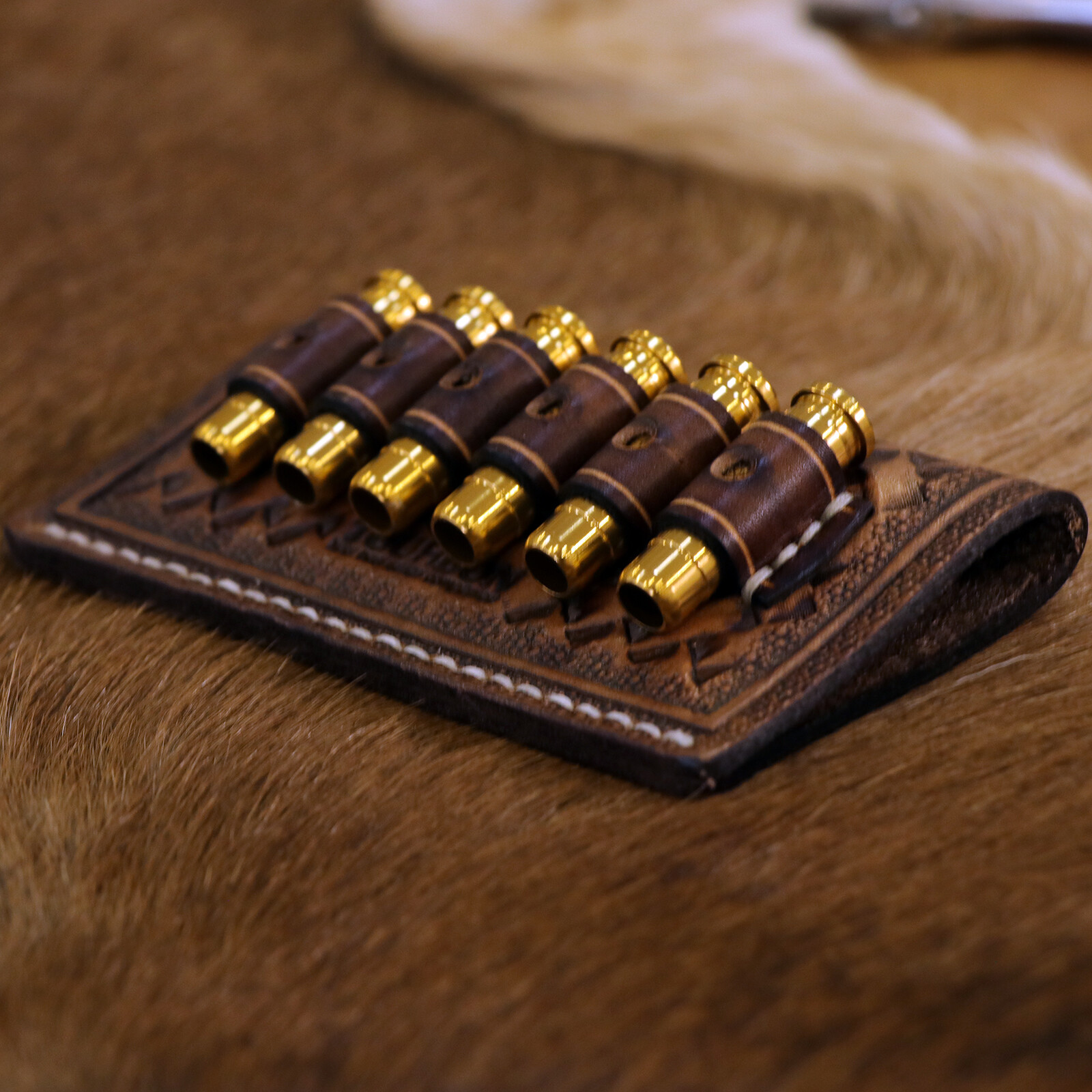 TOURBON 6 Rounds Leather .38/.357/44 Mag Rifle Ammo Belt Holster Slide Gift US