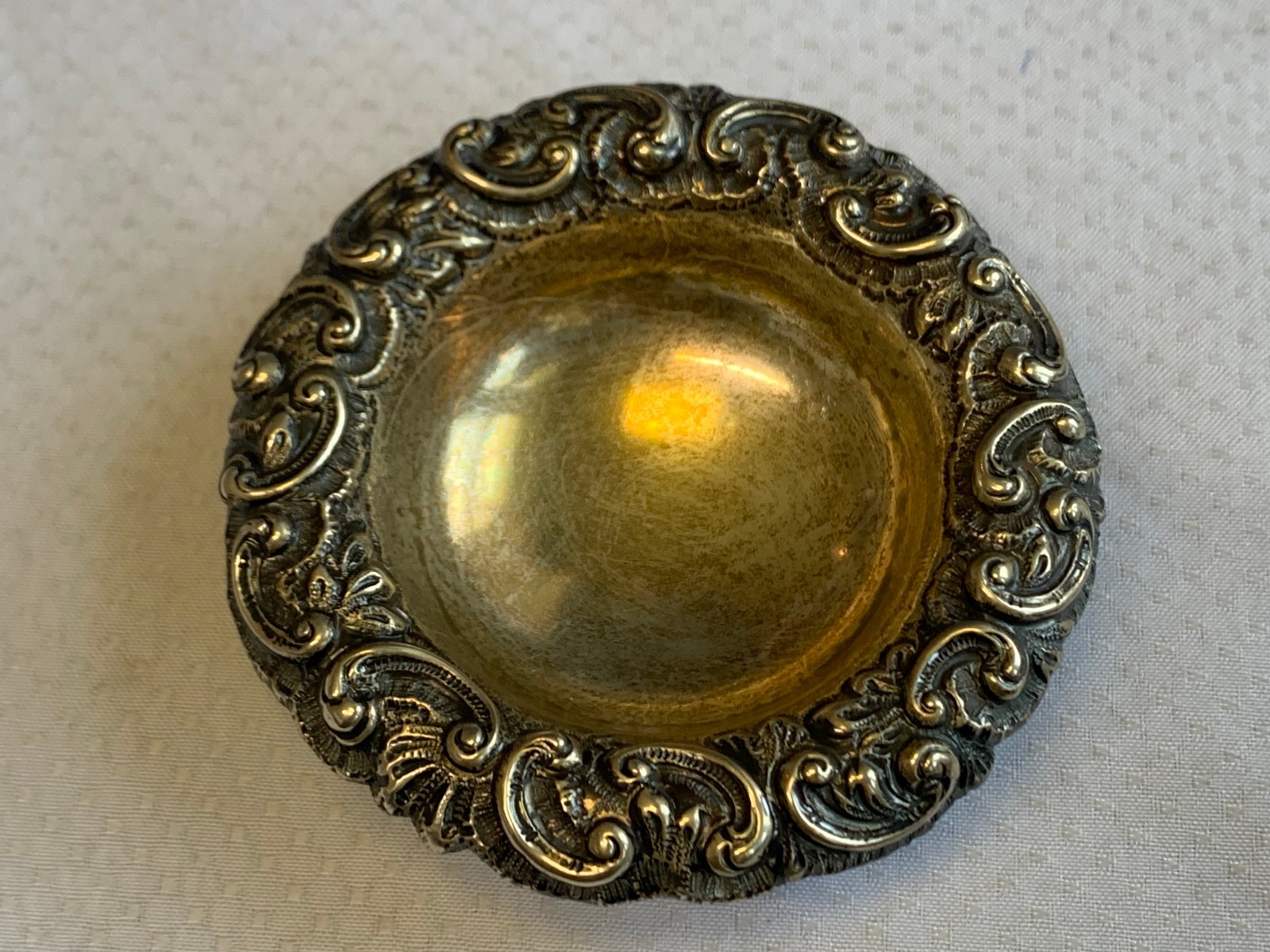 Antique Sterling Silver Condiment Dish Master Salt Cellar 38.9g Floral Repousse