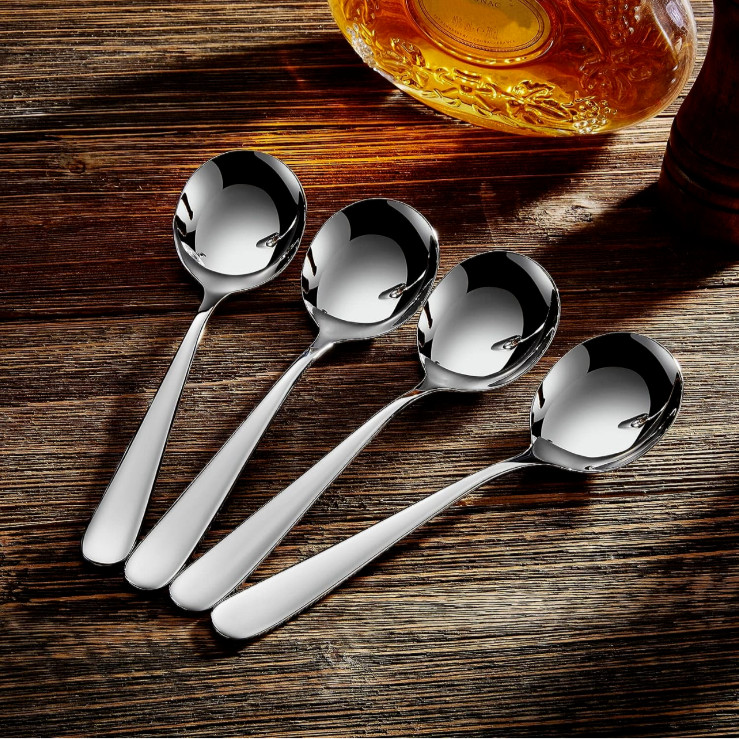 6- Pack Soup Spoons Round Stainless Steel Bouillon Spoon