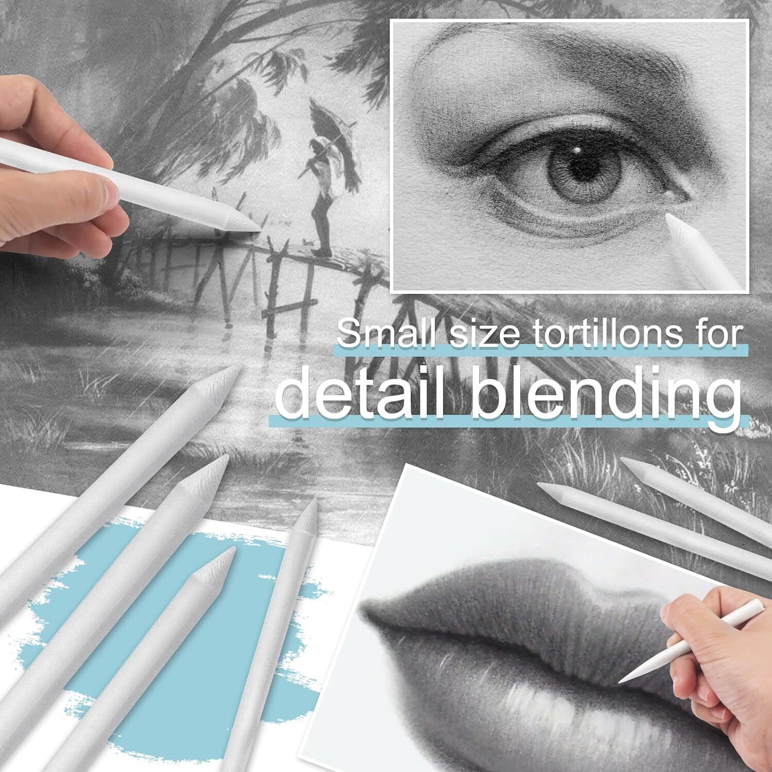 20Pcs Blending Stumps for Drawing, Tortillions Blending Sticks for Beginner Art