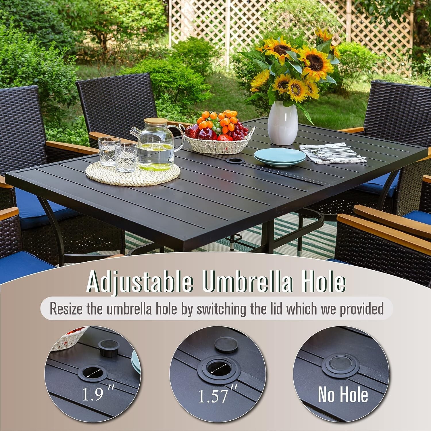 Outdoor Patio Tables with 1.9" Umbrella Hole Metal Rectangular 6 Person Table US