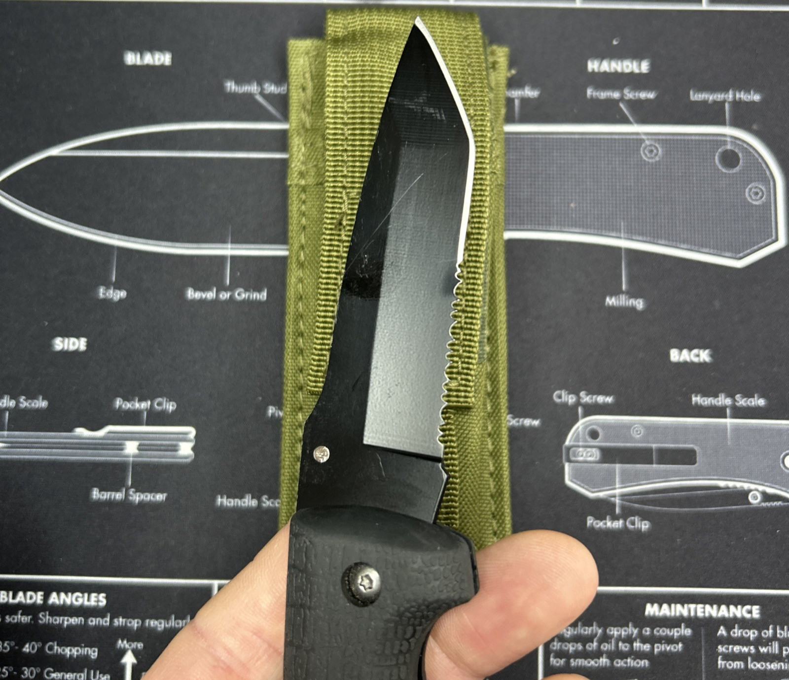 Scipio Tactical Folding Knife Black Rubber Handle Tanto Combo Edge Blade VGUC