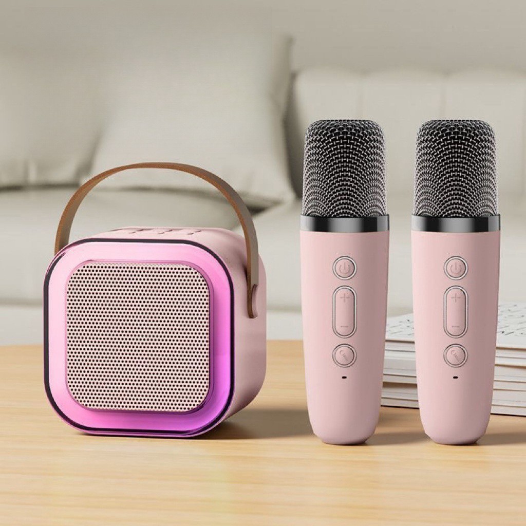 Mini Karaoke Machine for Kids, Portable Bluetooth Speaker with 2 Microphones