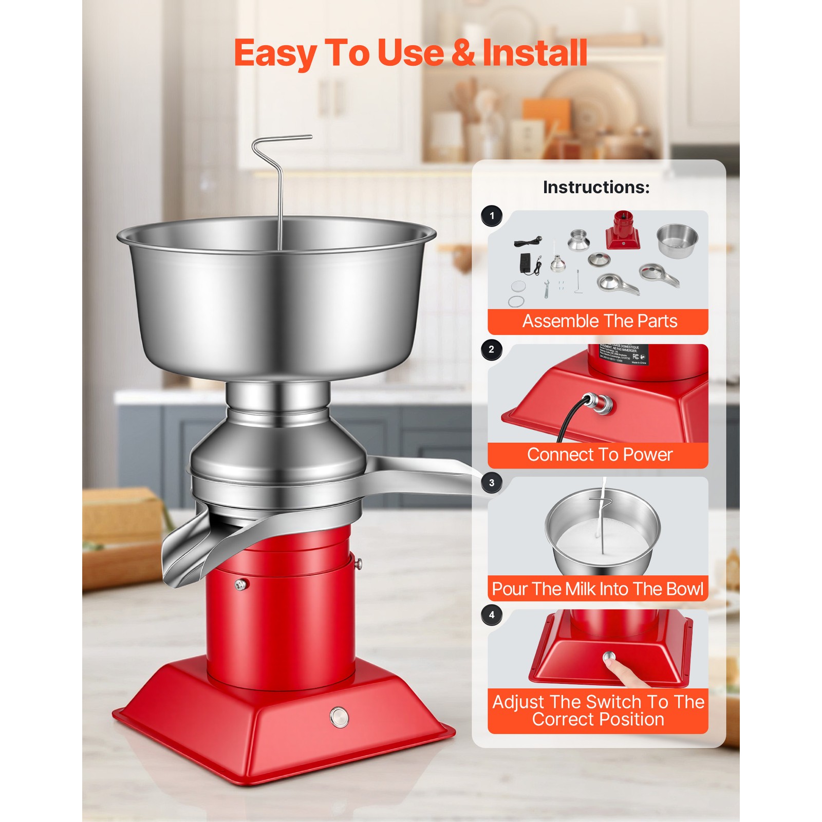 Uimoso Electric Milk Cream Separator with 60L/H Processing Capacity