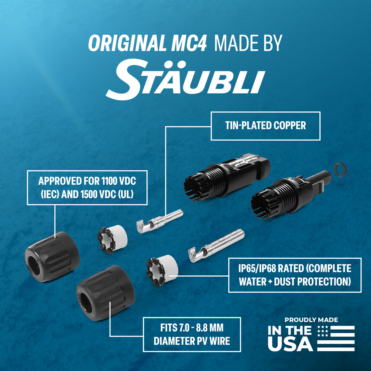 TEMCo 8 AWG PV Solar Extension Wire, 40 Ft Pair, Staubli MC4 Connectors