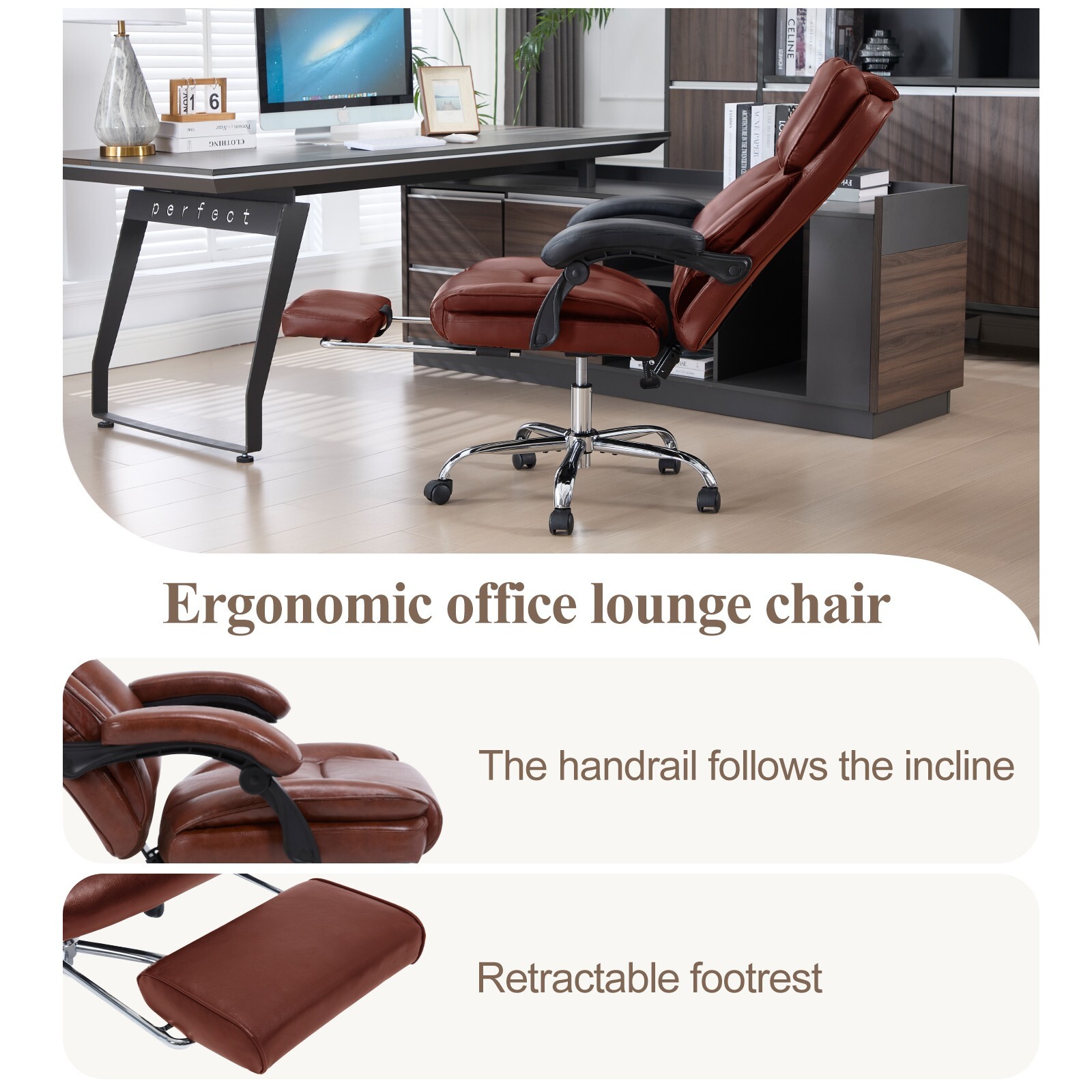 Tall Executive Office Chair with Footrest Leather Computer Chair