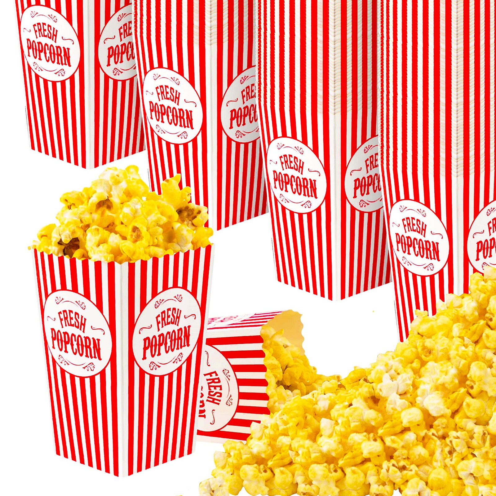 [50 Pack] Movie Theater Popcorn Boxes Disposable Red & White Striped - 30 oz