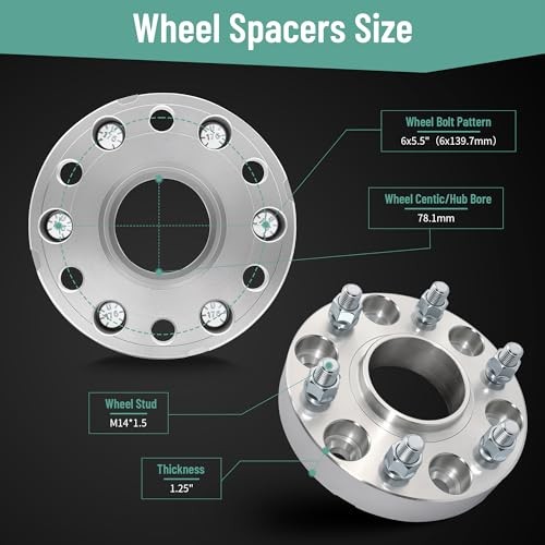 6x5.5 Hubcentric Wheel Spacers for Silverado Sierra 6x5.5-M14x1.5-78.1-1.25"
