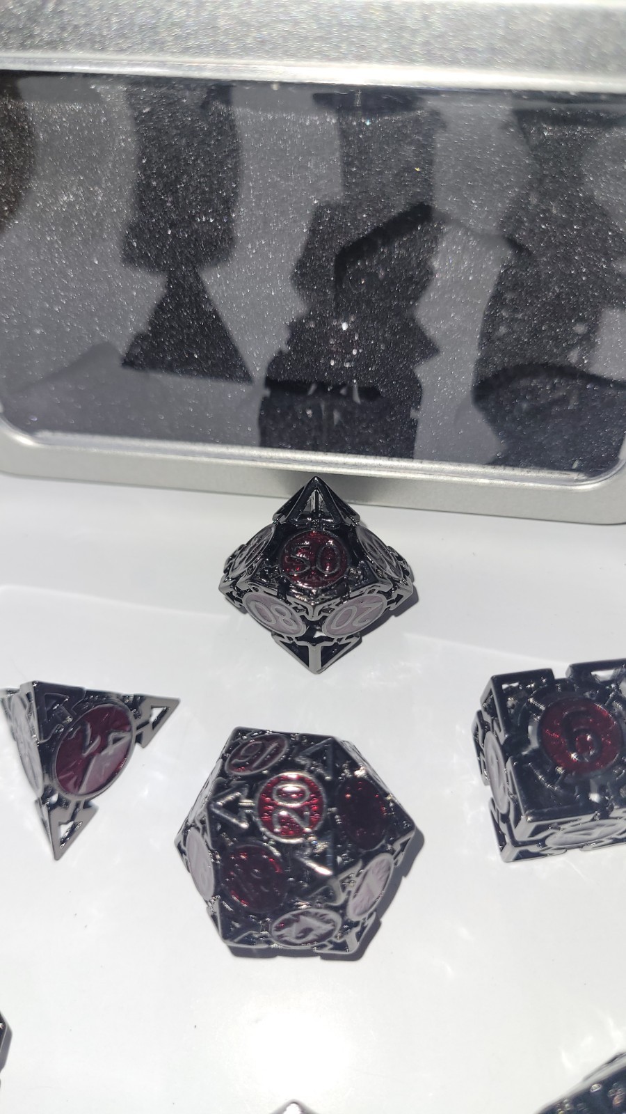 7PCS Hollow Metal Dice Set Polyhedral RPG Dice with Case