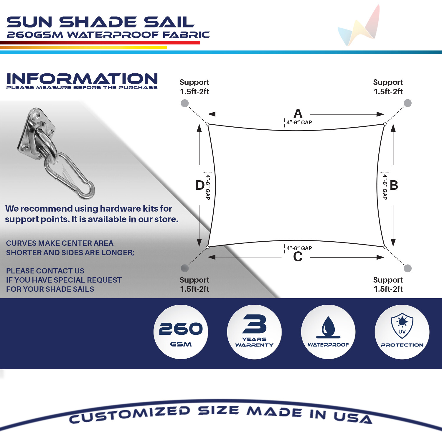 8' x 12' Waterproof Sun Shade Sail Fabric Outdoor Canopy Patio Awning Cover