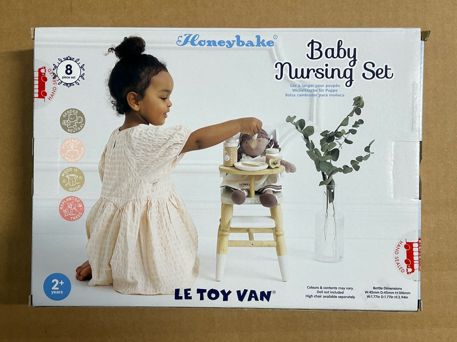 New - Le Toy Van Honeybake Baby Doll Nursery Set Natural Cotton + Wooden Toy
