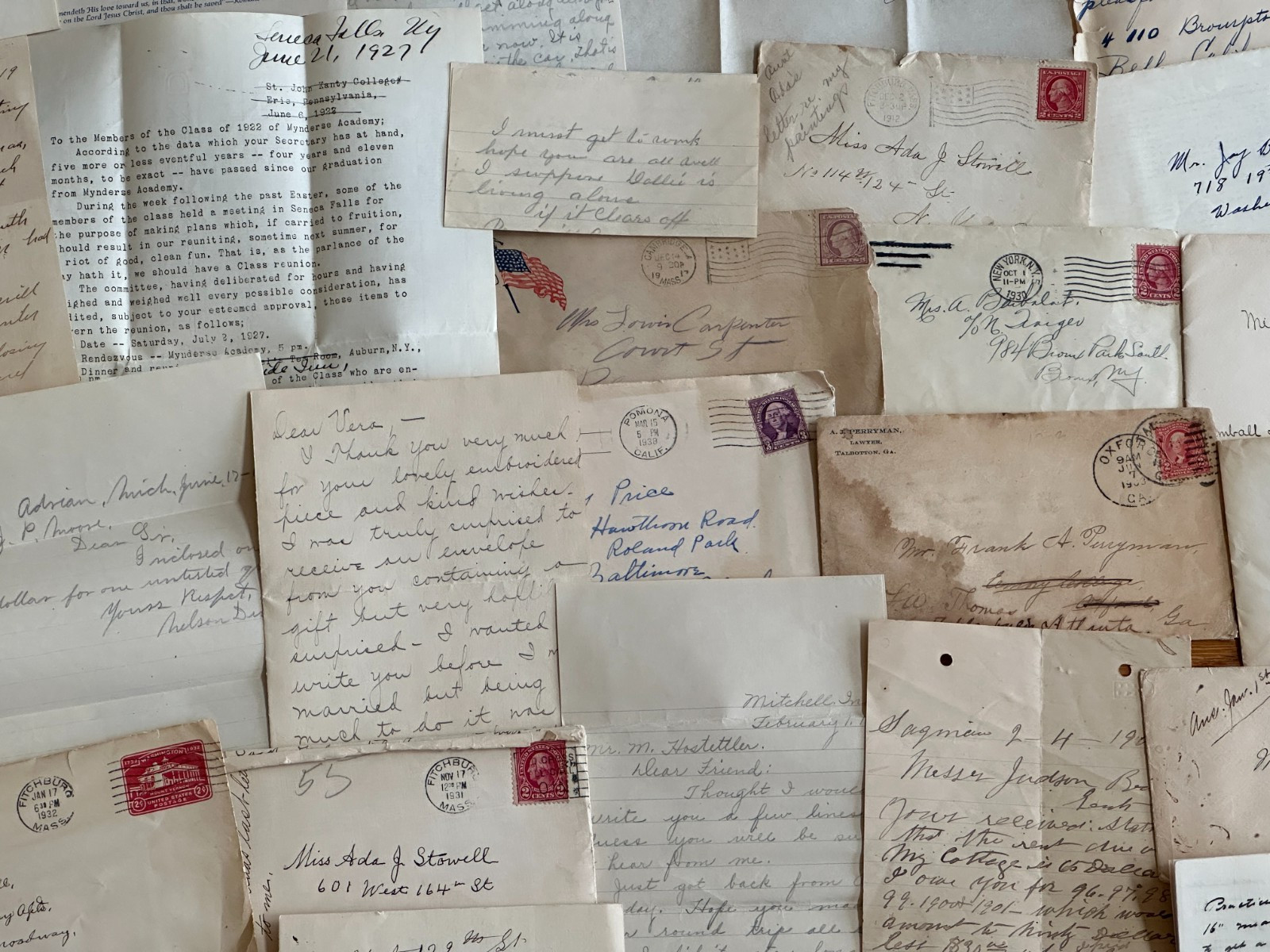 60 Pc. Mixed Correspondence Letter Lot 1885-1940s Vintage & Antique Old US Mail