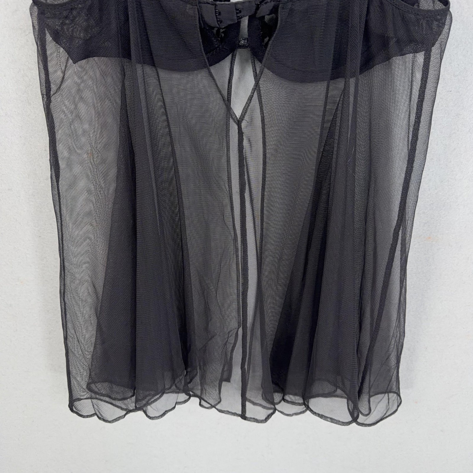 Victorias Secret Babydoll Gown Womens 34B Black Mesh Floral Lace Intimates