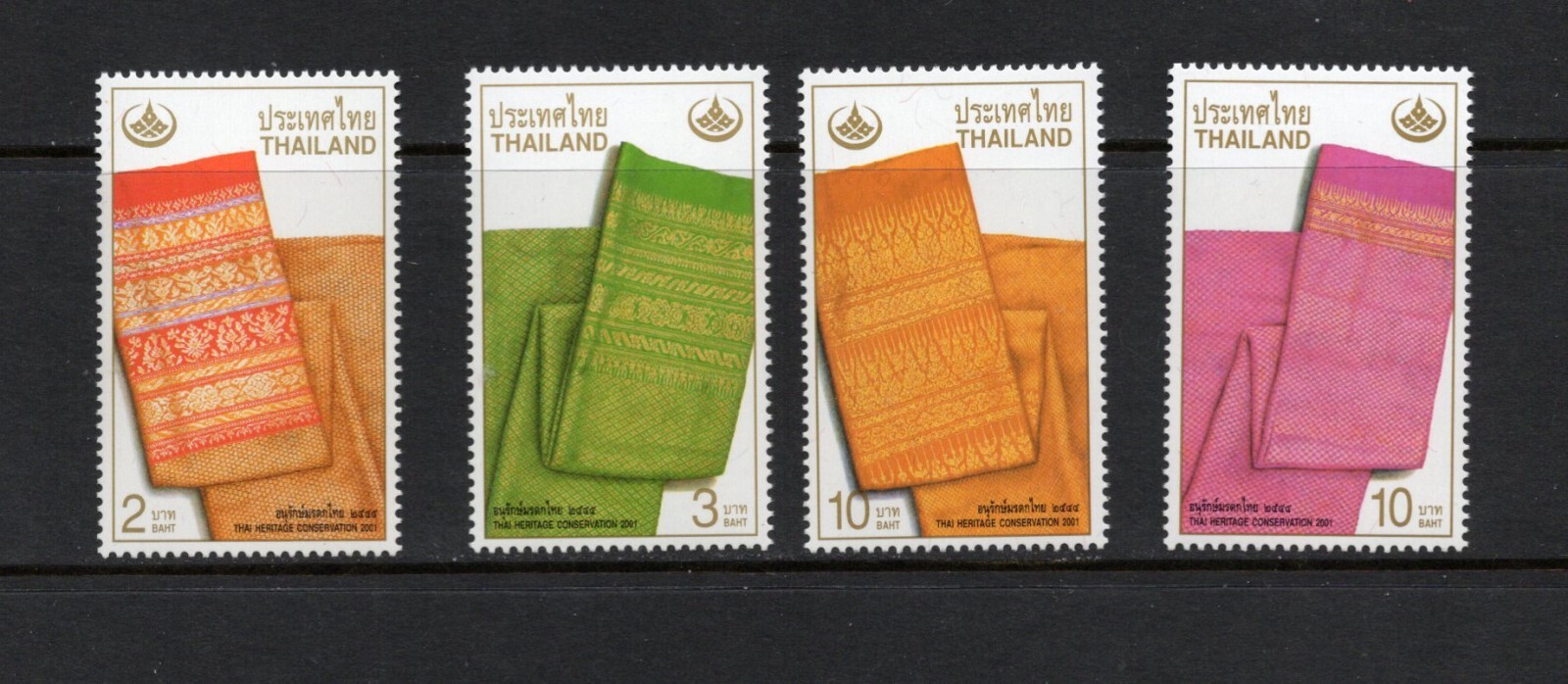 S1497   Thailand   2001   fabrics,   ancient brocades   4v.   MNH