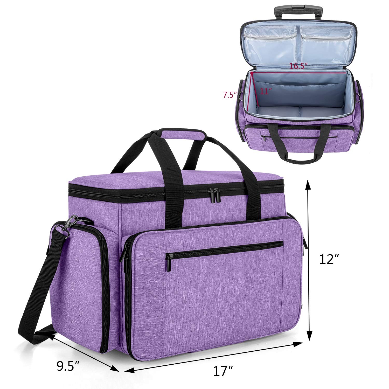 Sewing Machine Case with Detachable Dolly, Rolling Sewing Machine Tote with R...