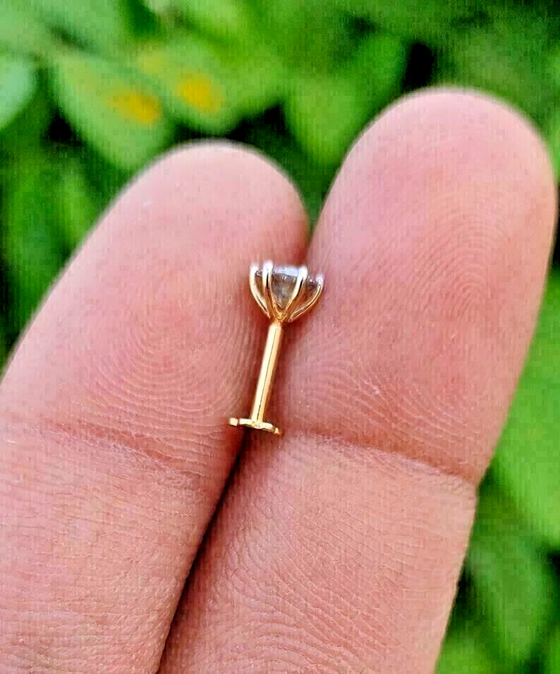 Natural Diamond Solitaire Nose Dainty 18g Nose Piercing 14k Solid Gold Screw On