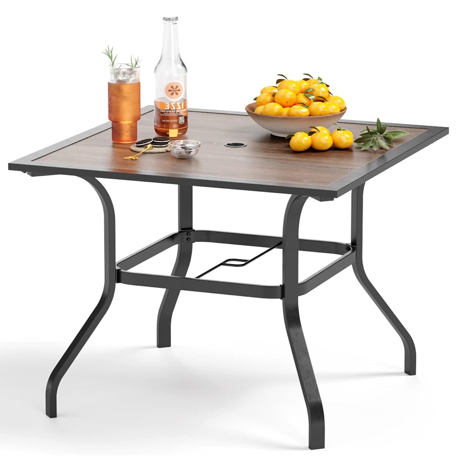 37" Patio Dining Table w/ 1.57" Umbrella Hole for 4 Person Metal Outdoor Tables