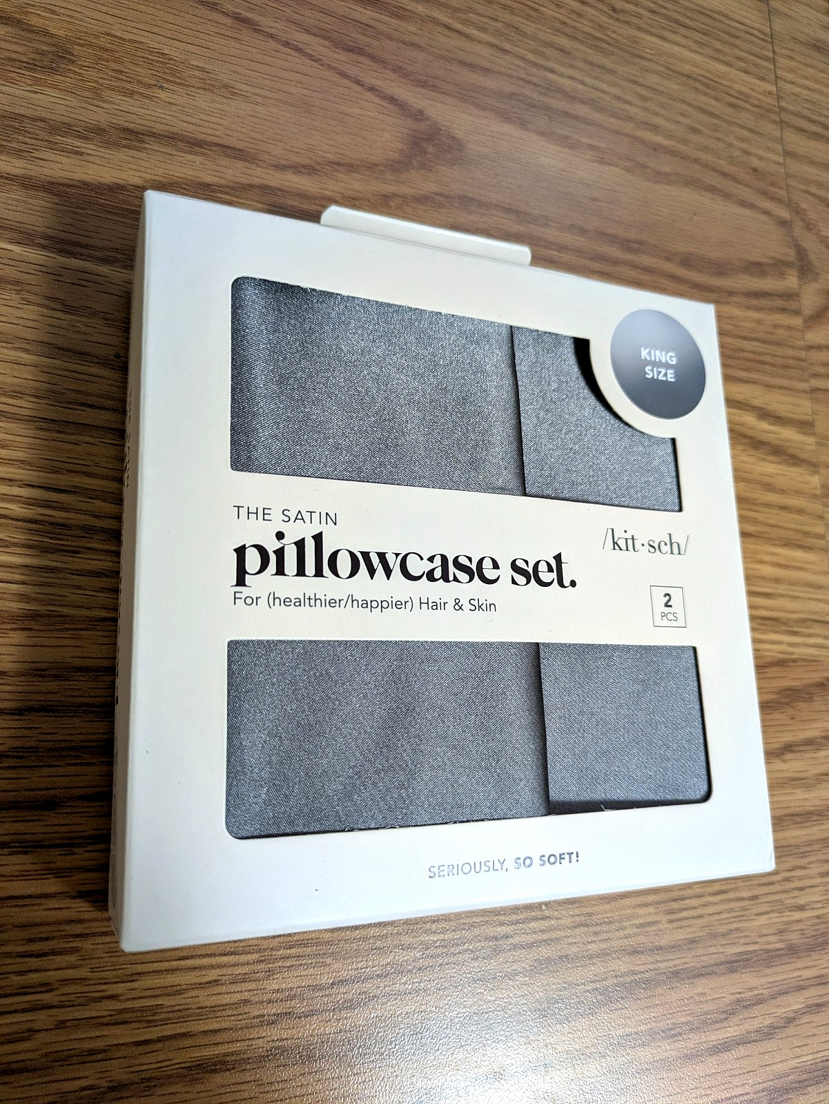 2 Pack Kitsch King Size Satin Pillowcases Classy Charcoal 36" x 19" So Soft