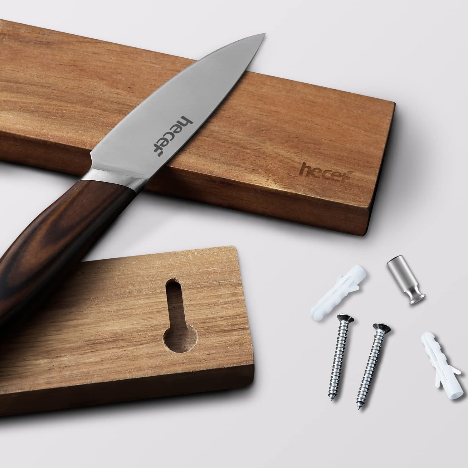 7 Pcs Black Oxide Knife Set w/ Acacia Wood Strong Magnetic Protect Knife Strip