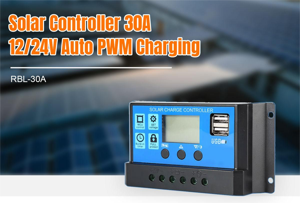 30A Solar Panel Battery Charge Controller 12V/24V LCD Regulator Auto Dual USB US