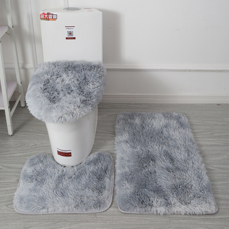 3-Piece Bathroom Bath Mat Contour Rug Set with Toilet Lid Cover;