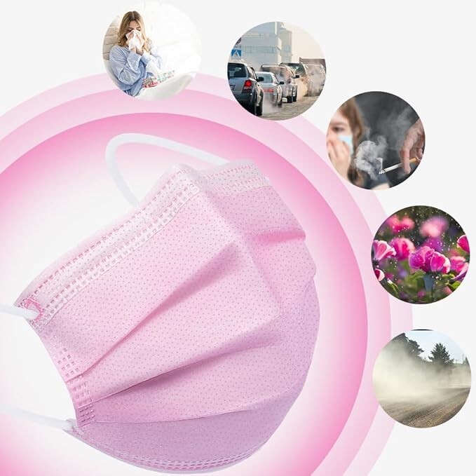 100/50 PCS Pink Protective 3 Layer Face Mask Respirator Disposable Masks BFE98%