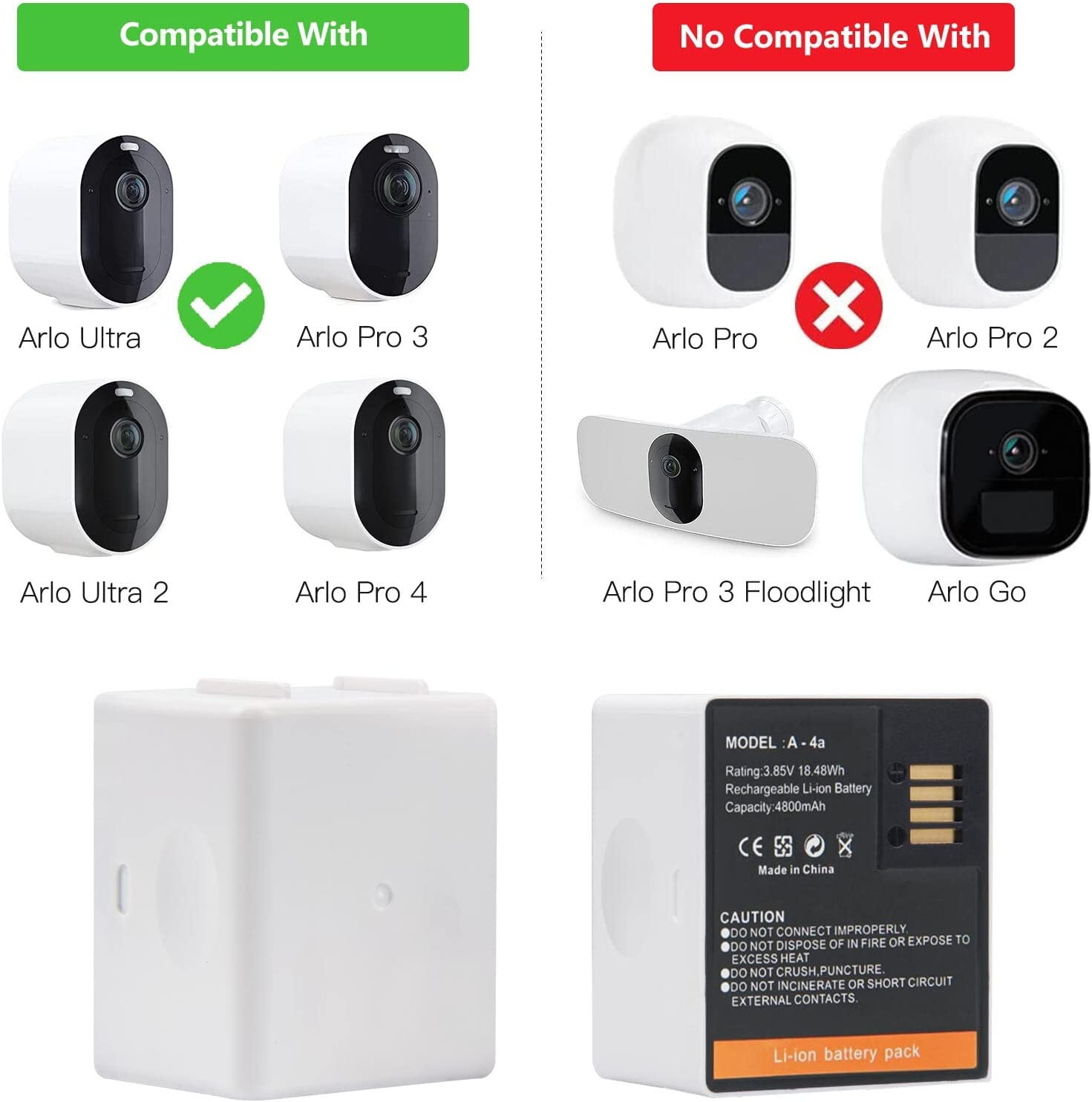 2-pack Batteries + Dual Battery Charger for Arlo Ultra, Pro 3/4 Security Camera