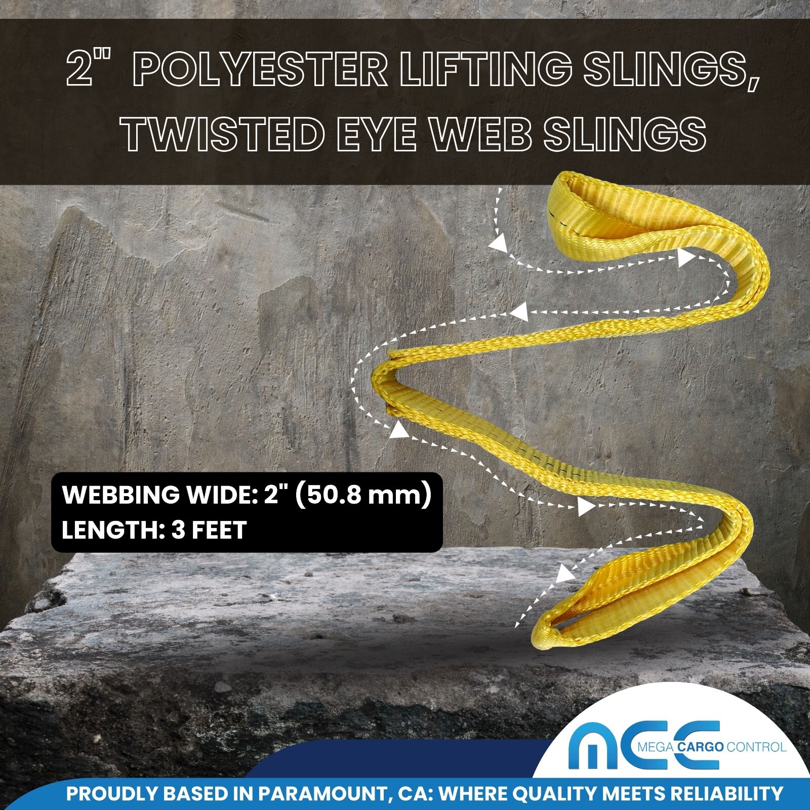 2" x 3 / 6 / 9ft 1-Ply Twisted Eye Web Sling Lifting Strap Industrial 3100 lbs