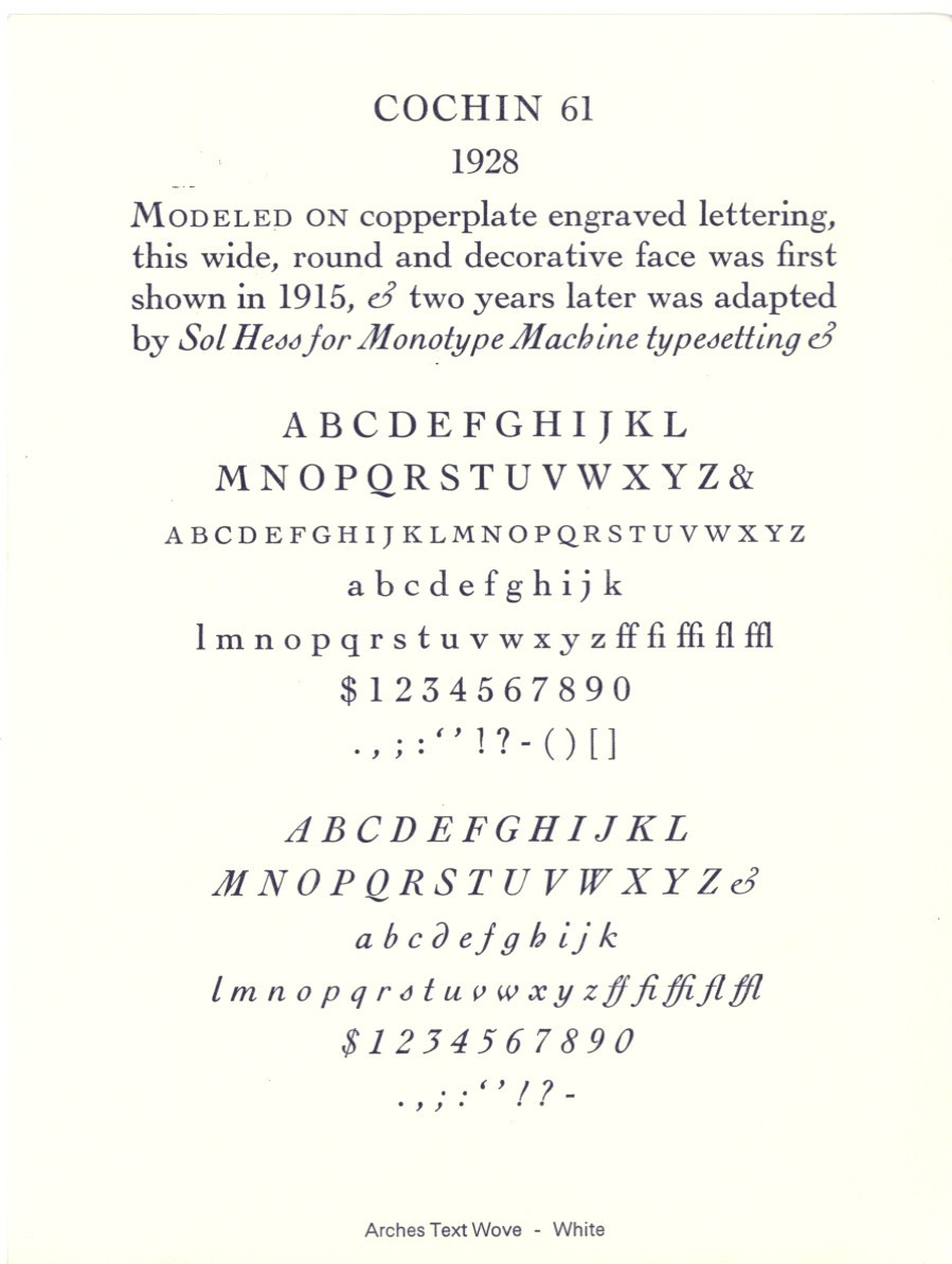 New Letterpress Type - 12 point Cochin roman with Accents (Diacritical Marks)