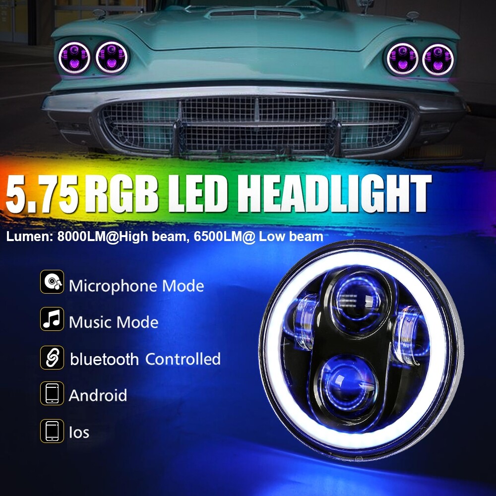 4pcs 5.75 inch 5-3/4 RGB LED Headlight For Cadillac DeVille Eldorado 1962-74