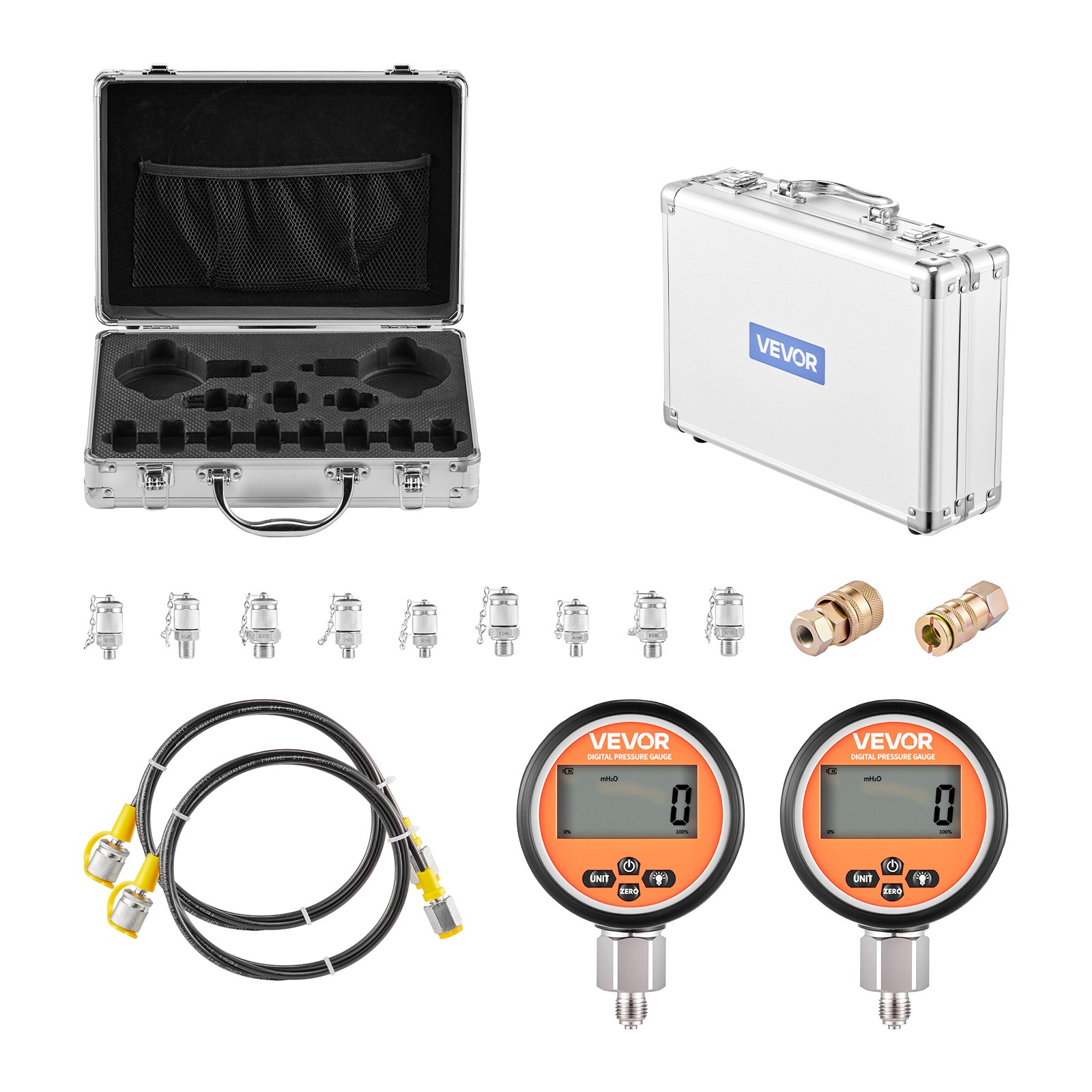 VEVOR Digital Hydraulic Pressure Test Coupling Kit 10000PSI 2 Gauges 9 Couplings