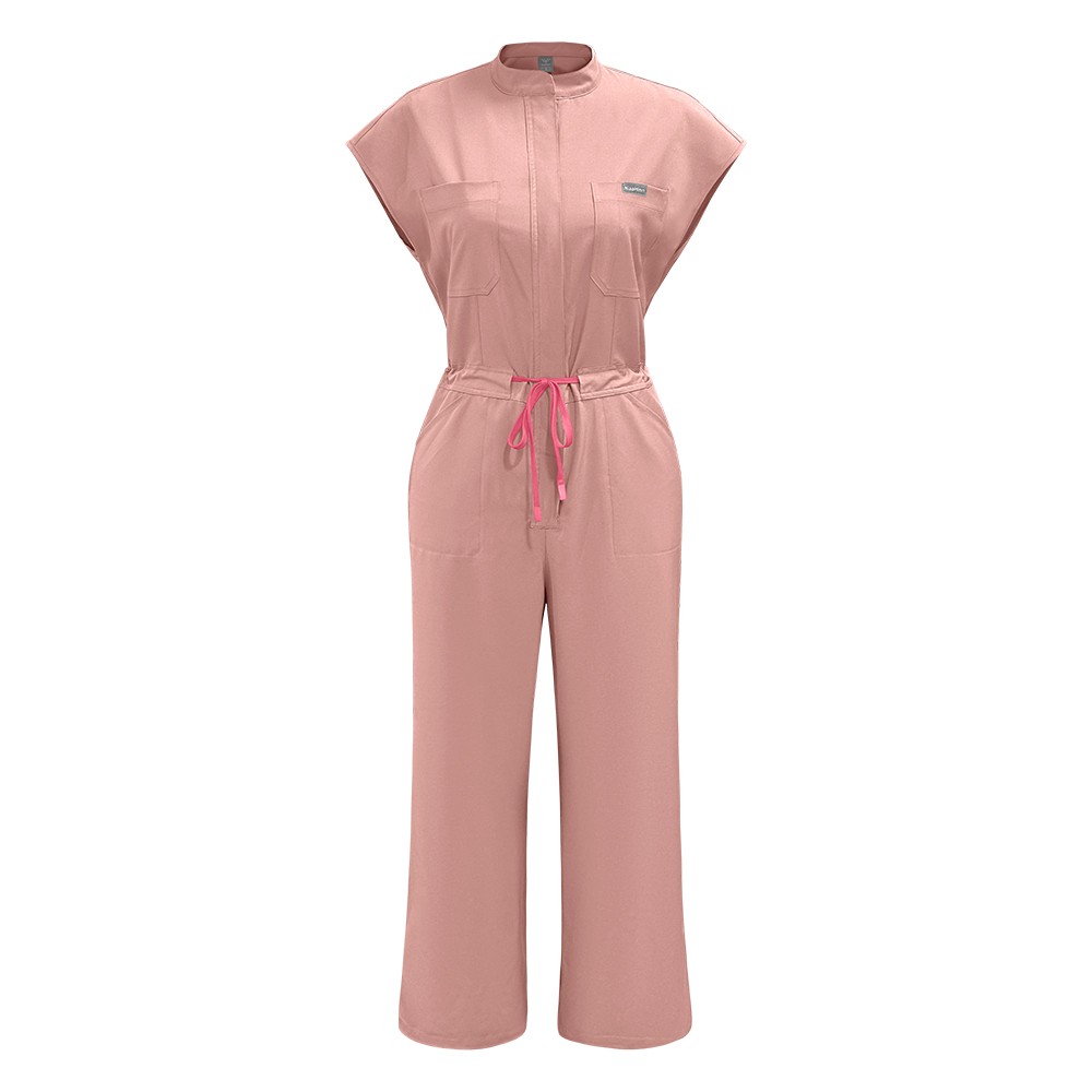 Women's Wide-Leg Scrub Jumpsuit with Zipper & Comfortable Fit - Medical Style