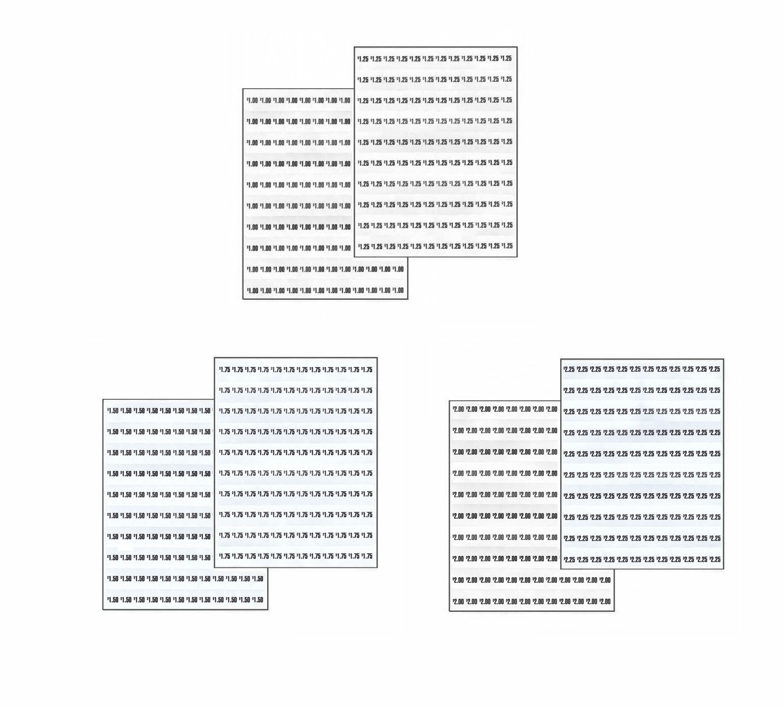 Dixie Narco Model 2145, 5591 Bev Max ,3 Sheets - Vending Machine Price Labels