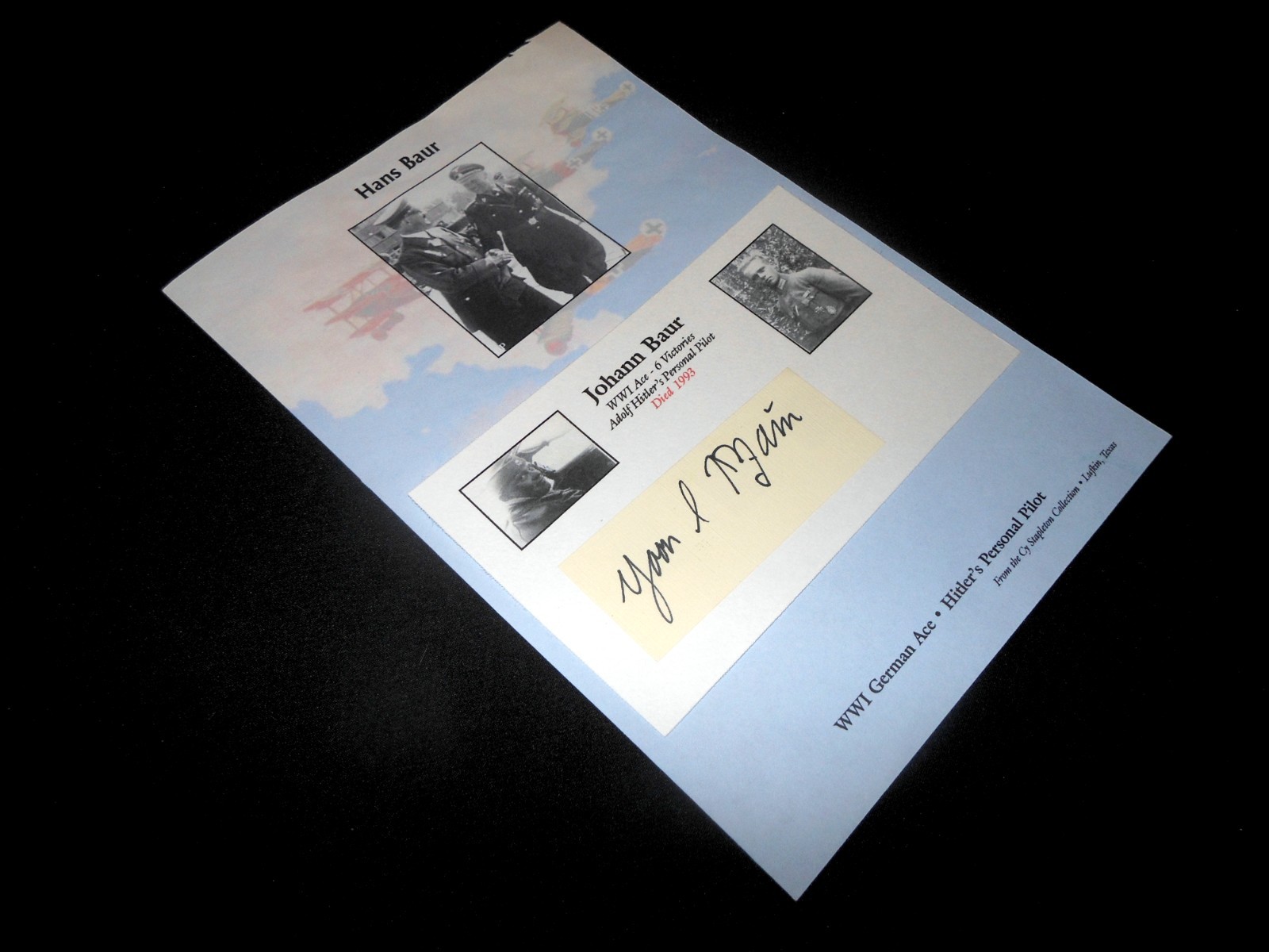 WW2 German Luftwaffe Autograph - GRUPPENFURER HANS BAUER - SIGNED PHOTO - NICE!