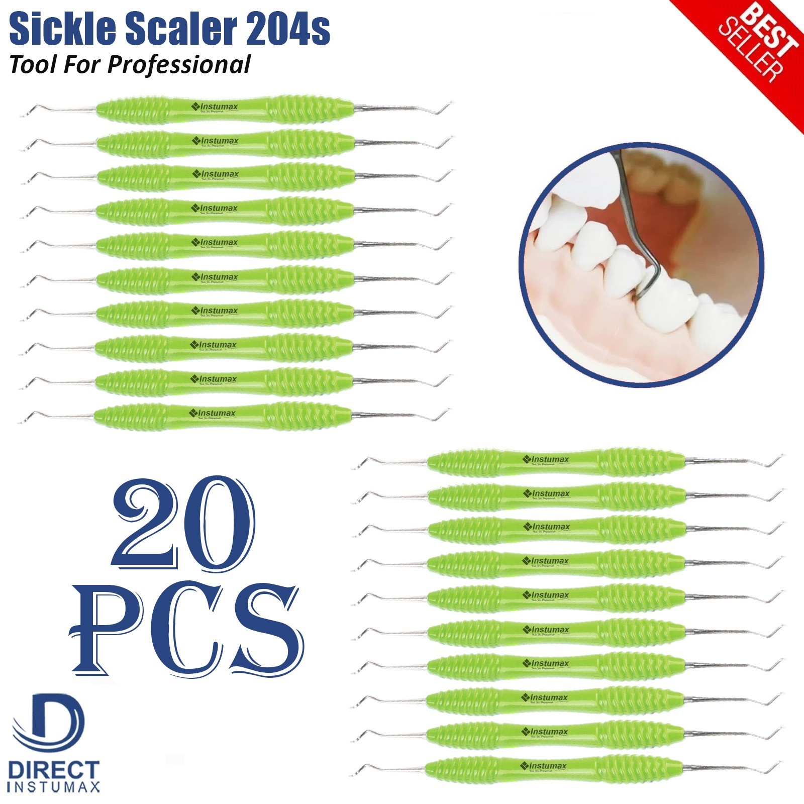 Dental Sickle Scaler 204S Hygiene Posterior Sickle Scaler Silicone Handle