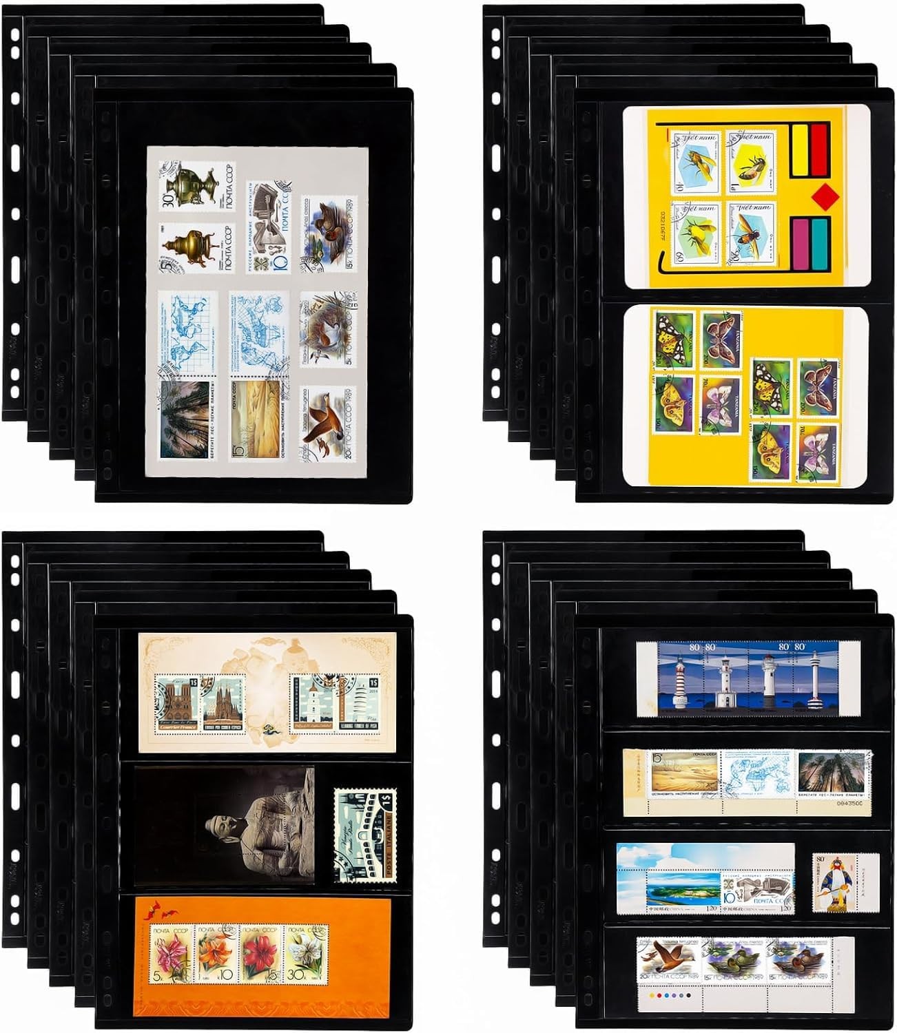 20 Sheets 40 Pages Stamp Album Pages, 9-Hole Stamp Collection Inserts Double ...