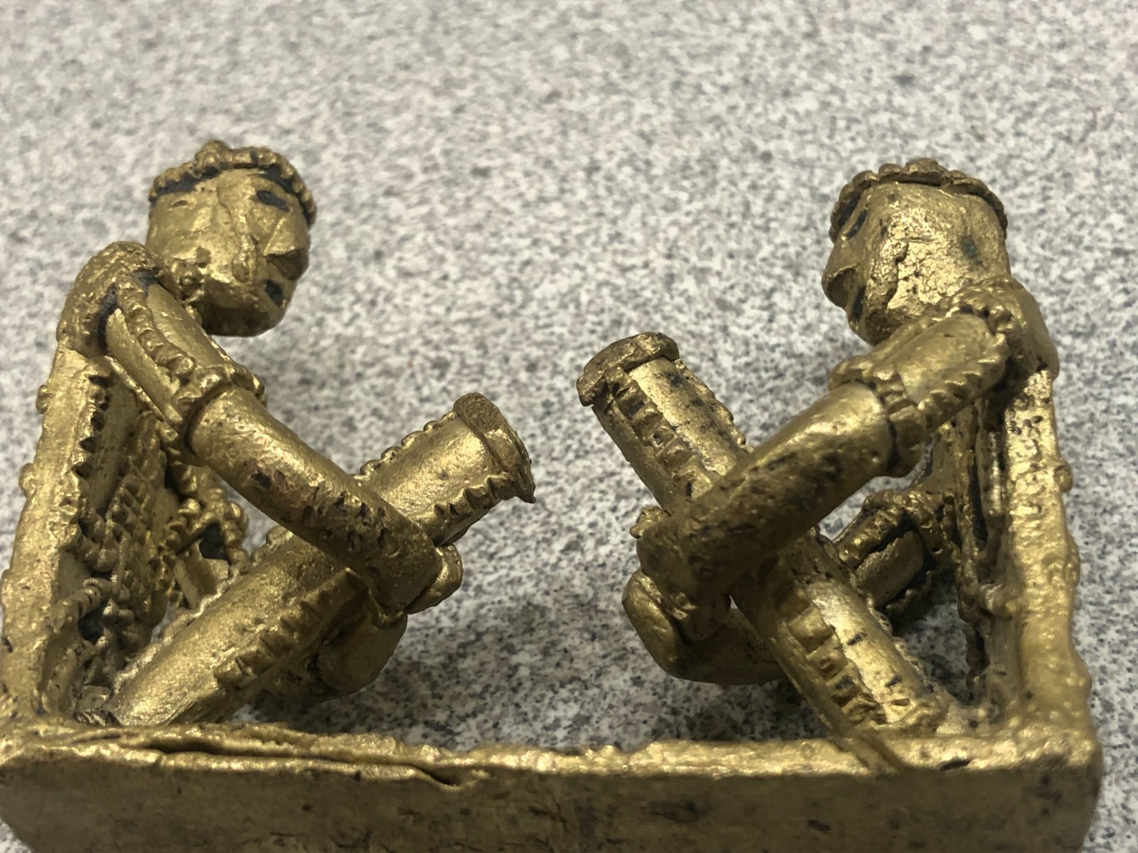 Vintage West African Tribal Folk Art Bronze Sculpture - Two Musicians Sitting