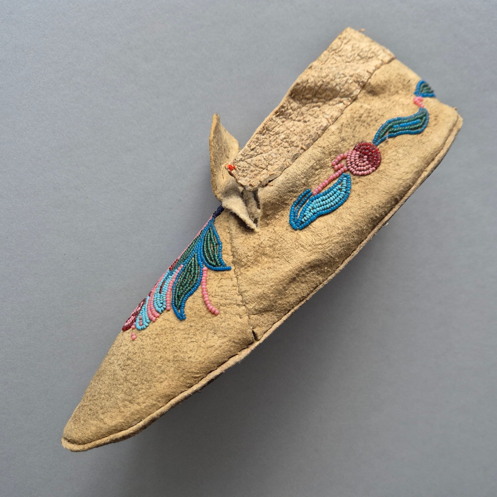 Antique SINGLE Cree/Ojibwe Buffalo Hide Moccasin, 1870s, ex-Gen. Charles F. ROE