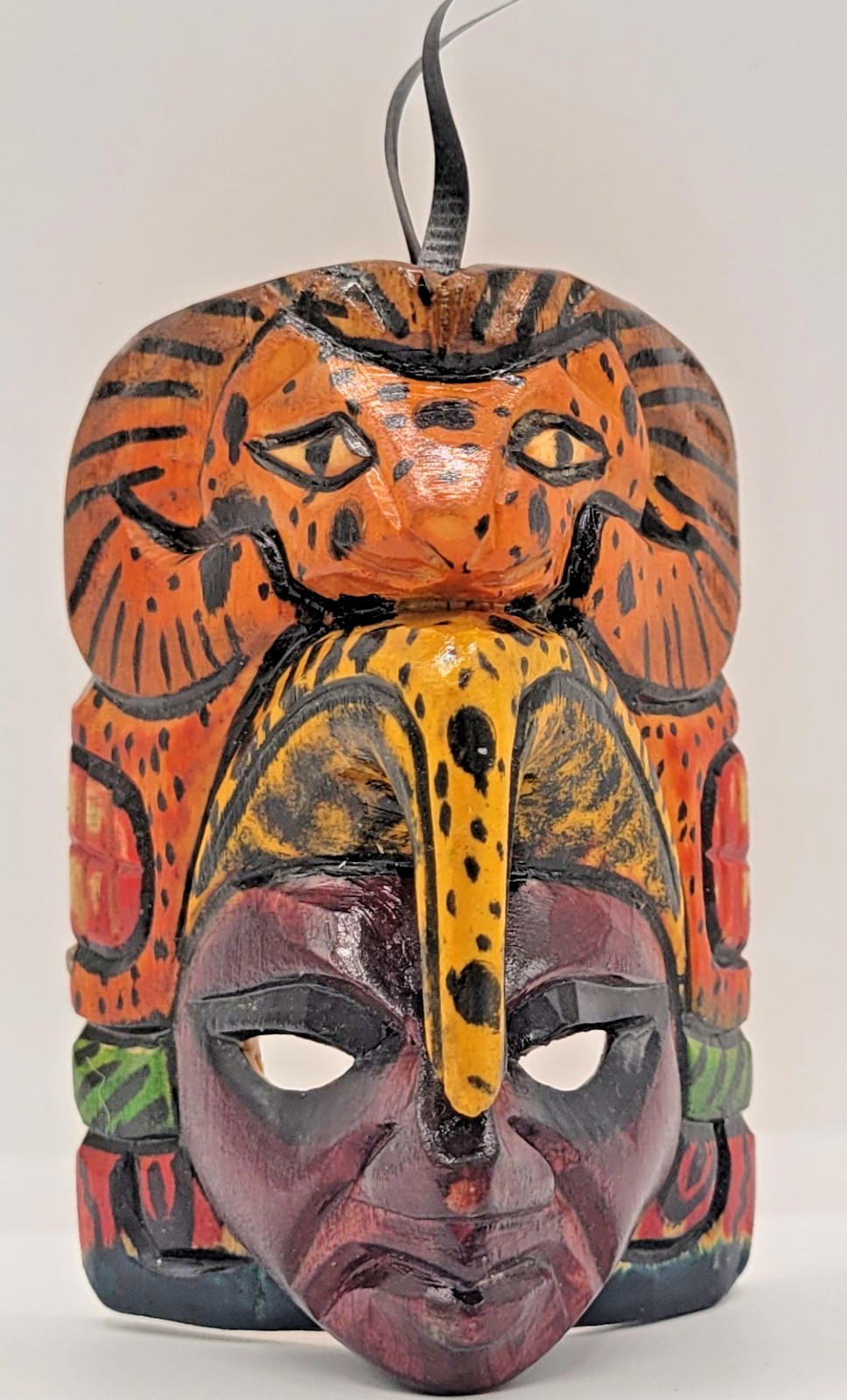 Mayan Aztec Handmade Wooden Totem Mask Tribal Warrior Jaguar Small Folk Wall Art