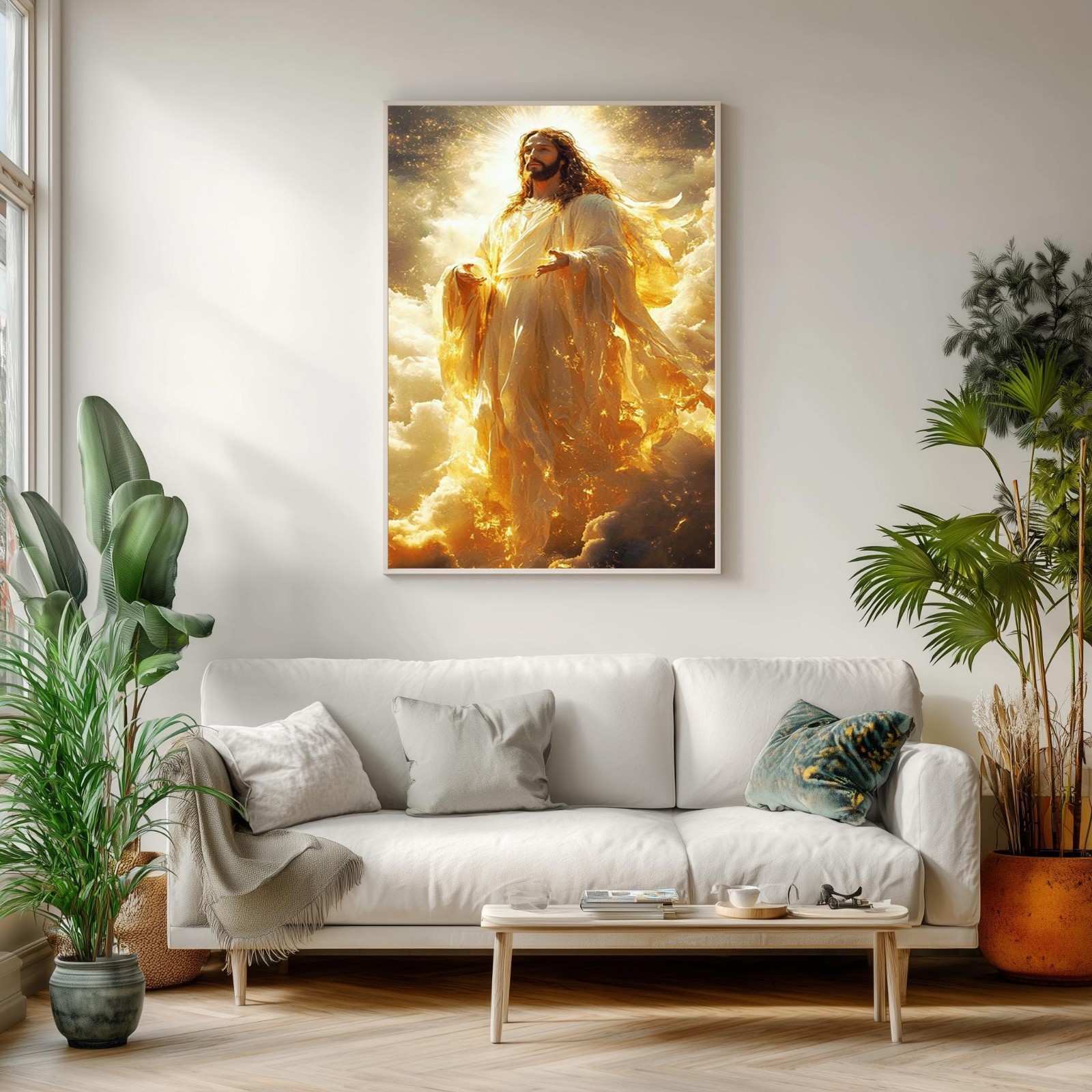 Heavenly Jesus Canvas Wall Art Glowing Christ Christian Home Decor