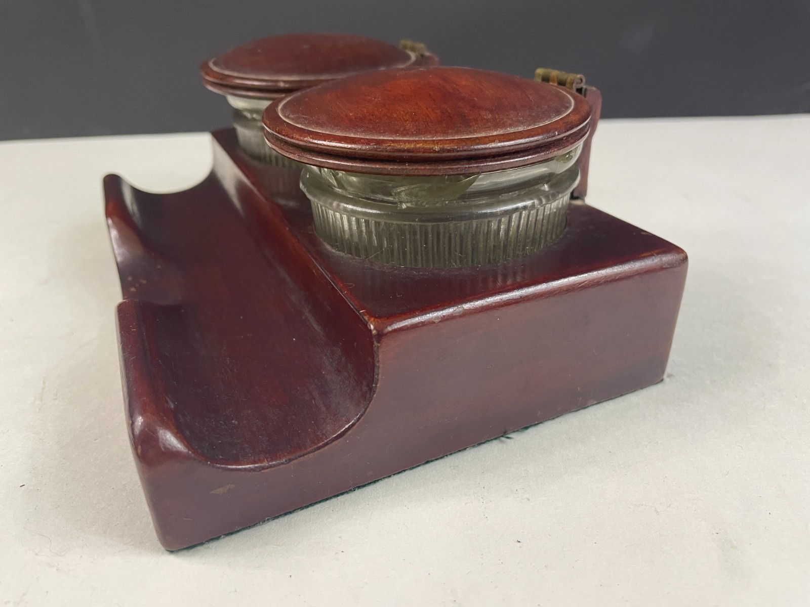 Antique Soennecken Mahogany & Brass Two Ink Table Inkwell ~ Germany
