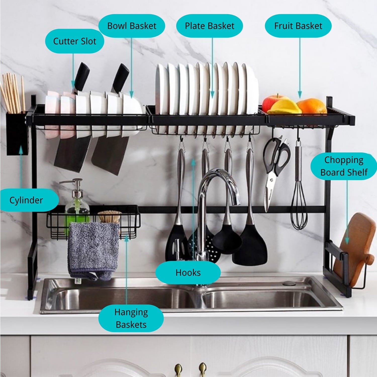 2-Tier Stainless Steel Dish Rack Over The Sink, Large Drainer to Save Space