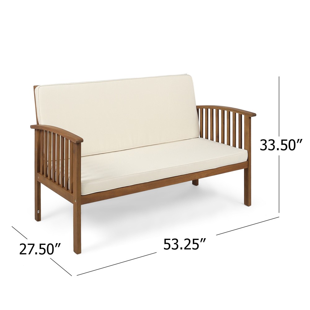 Outdoor Waterproof Loveseat with Acacia Wood Frame in Cream