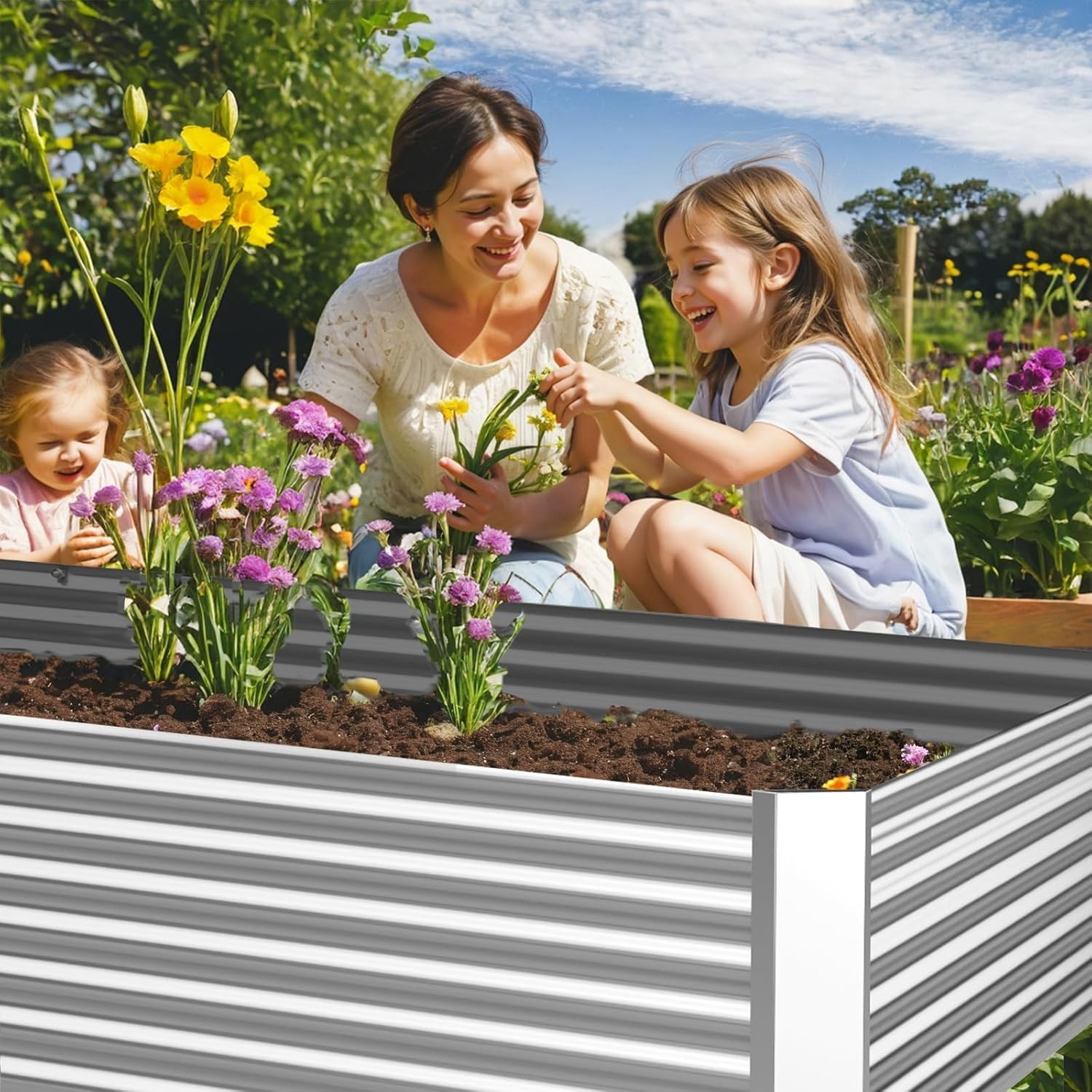 3 Pack Galvanized Raised Garden Bed Outdoor,Metal Garden Bed for Vegetables,Abov