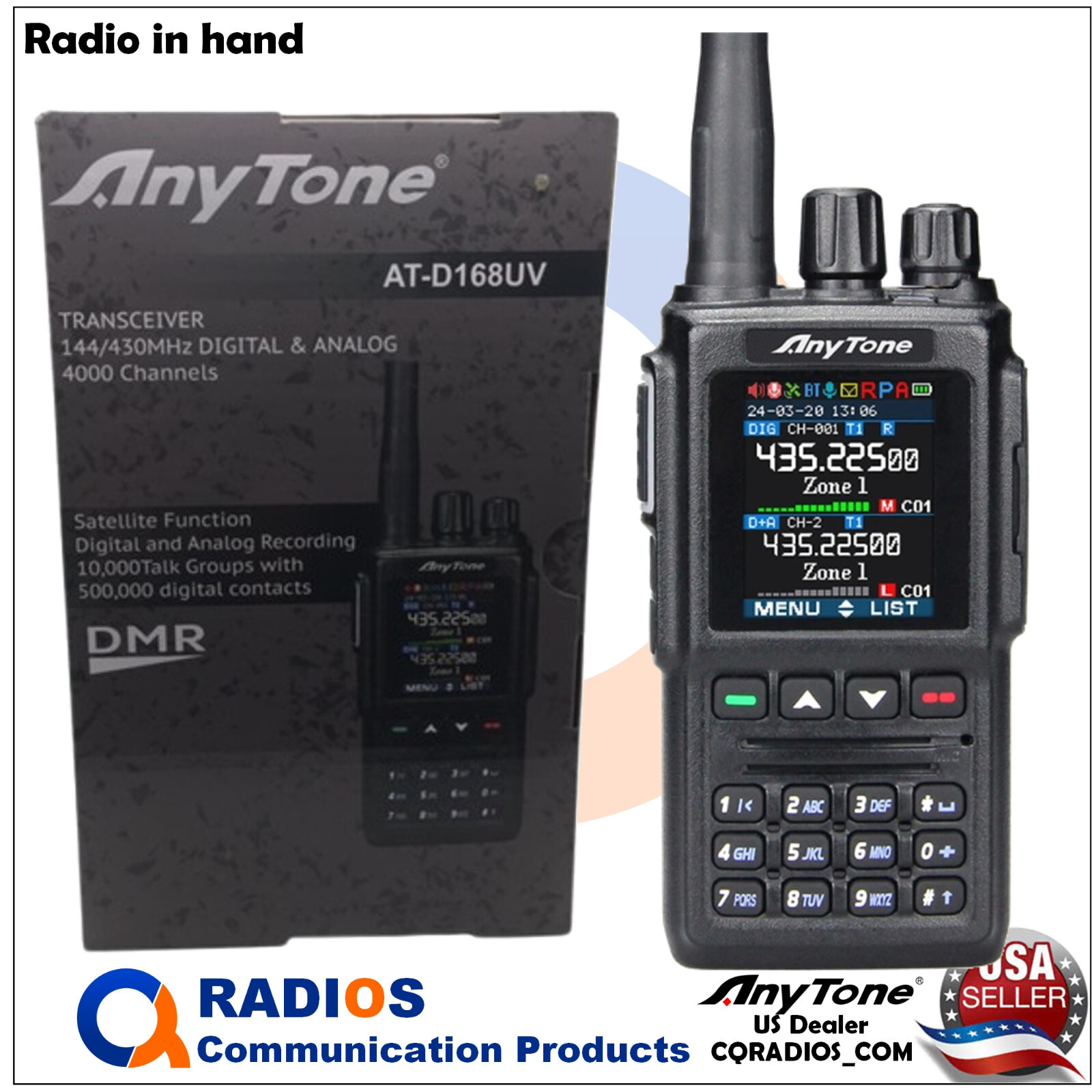 Anytone AT-D168UV Analog Digital DMR UHF VHF 2 way radio speaker mic extra batt
