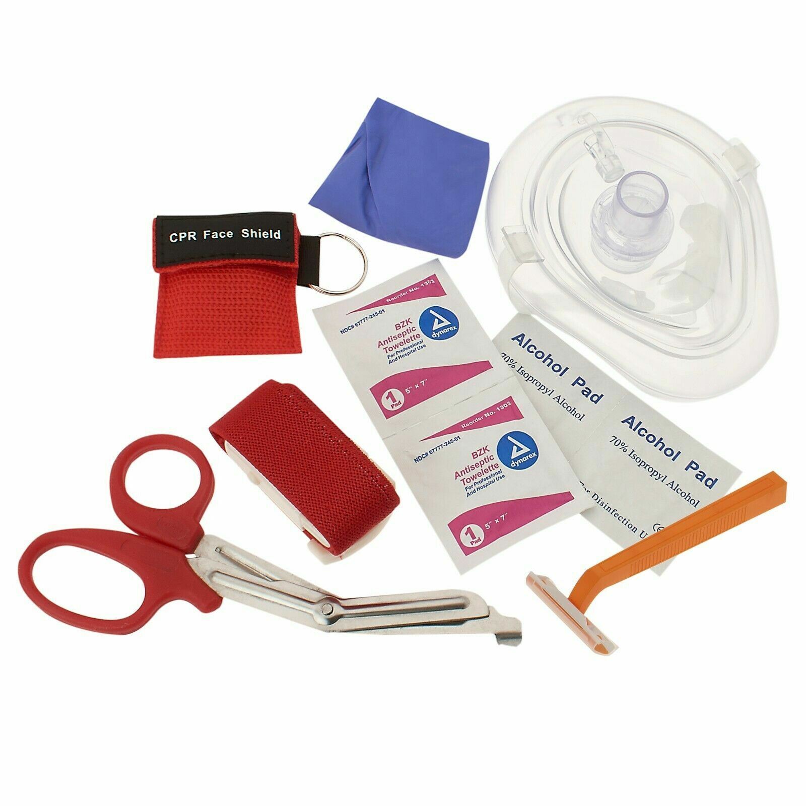 AED First Aid Kit-CPR Rescue Mask with Case, Razor, Tourniquet, EMT Shears +More